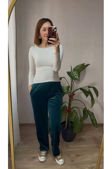  Cepli Fransız Kadife Koyu Yeşil Kadın  Alt 